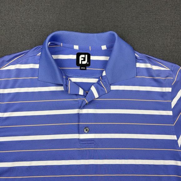 Footjoy FJ Golf Polo Shirt Mens Medium Blue Stripped Stretch Performance - Picture 2 of 6